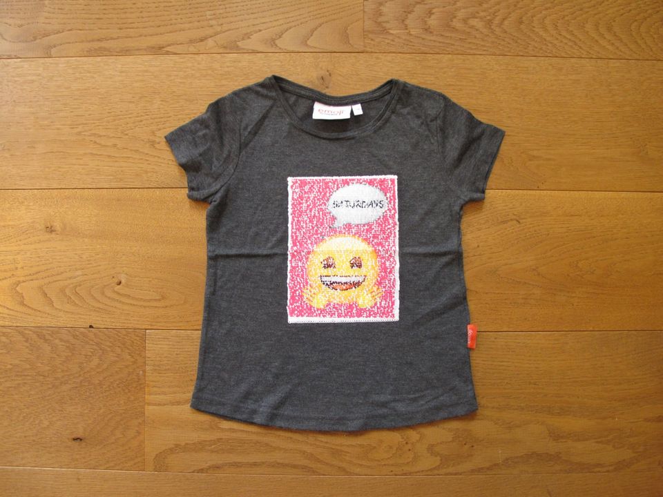 emoji T-Shirt kurzarm Shirt Wende Pailletten Oberteil Gr. 122/128 in Grefrath