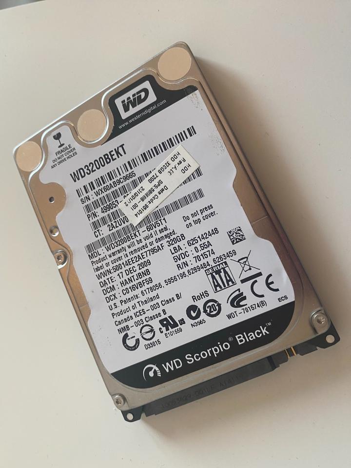 2,5 Zoll Festplatte 320 GB SATA von Western Digital – 7200 RPM in Lichtenau