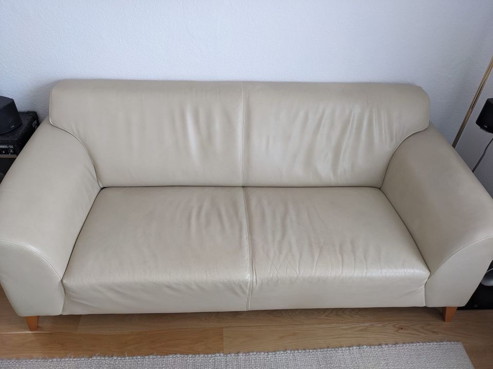 3-teilig Designer Ledersofa -Garnitur cremefarben in Viernheim