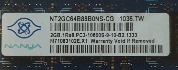 Nanya NT2GC64B88B0NS-CG 2GB 1RX8 PC3-10600S-9-10-B2.1333 in Nürnberg (Mittelfr)