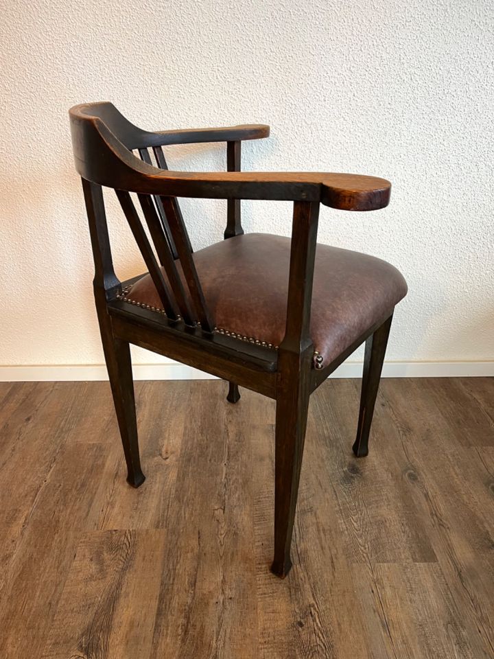 Eckstuhl Stuhl Holz Eiche Jugendstil Leder Vintage Sessel Antik in Stuttgart