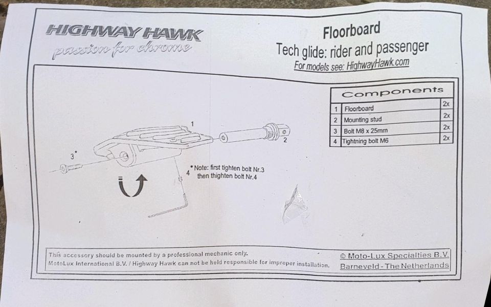 Highway Hawk Floorbords Tech Glide Chopper Fußrasten Trittbretter in Oer-Erkenschwick