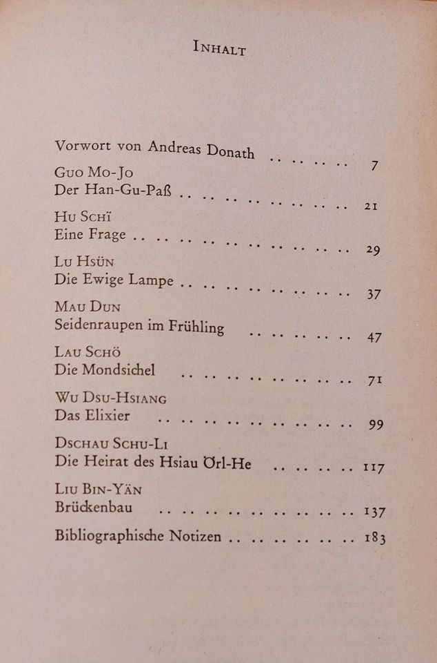 China erzählt. 8 Erzählungen.Fischer Bücherei 1964.Andreas Donath in Wiehl