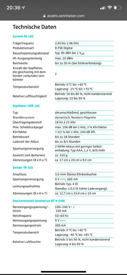 Sennheiser RS165 in Ebersbach an der Fils