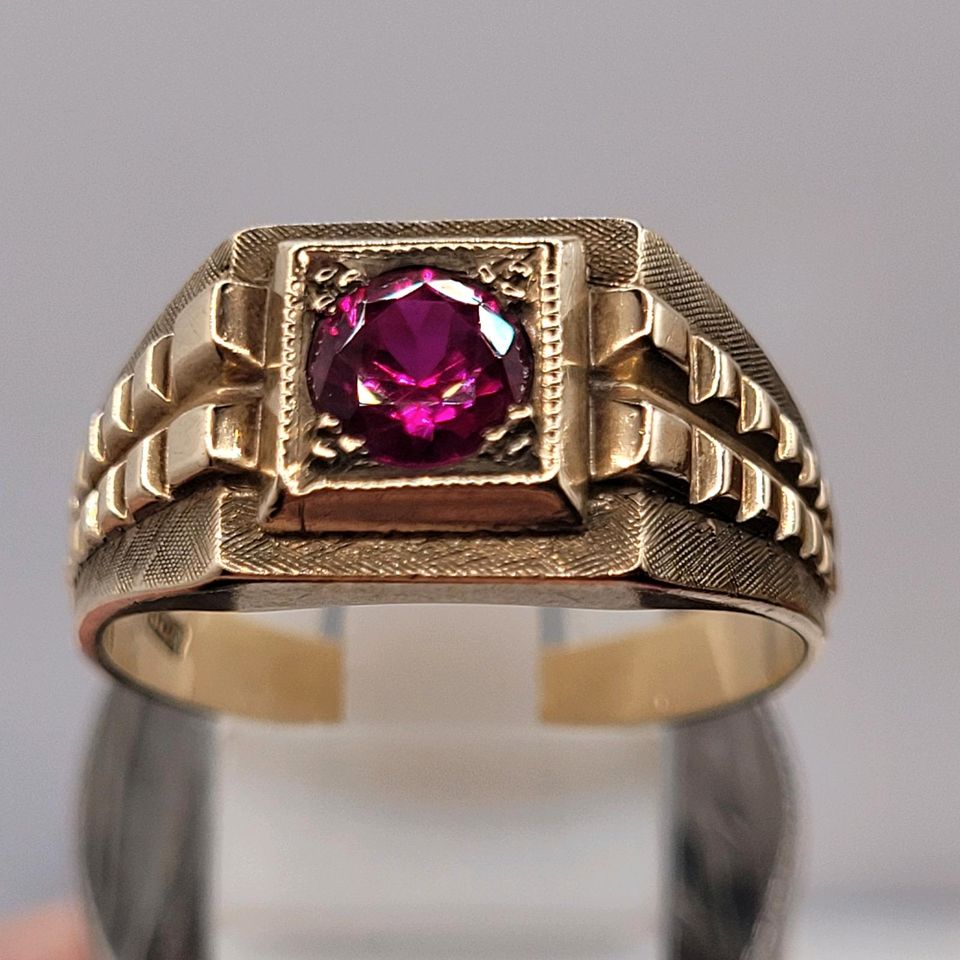 ❤Antiker Art Deco Ring aus 333er Gelbgold und synthetischem Rubin in Essen