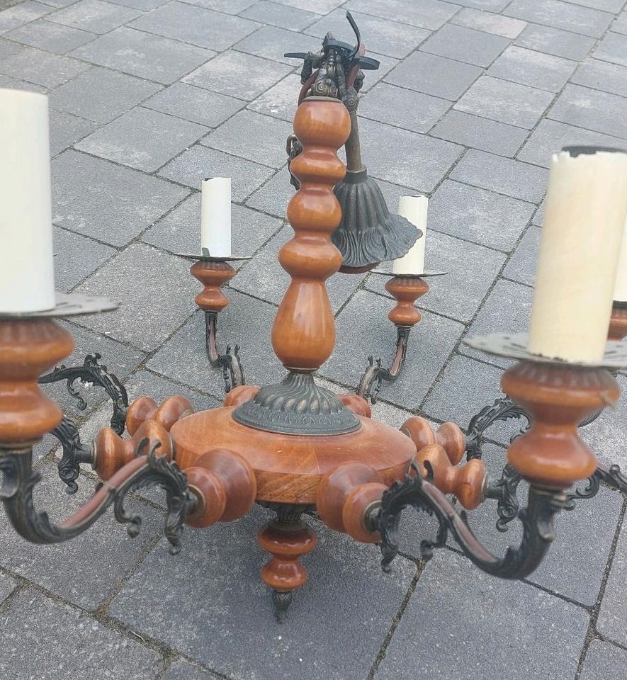 Kronleuchter + Wandleuchter Lampe Decke Rusrikal Antike Echtholz in Klings