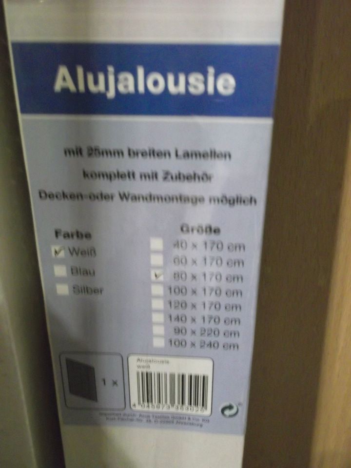 Alu Jalousie, weiß, NEU, original verpackt 80 x 170 in Lübeck