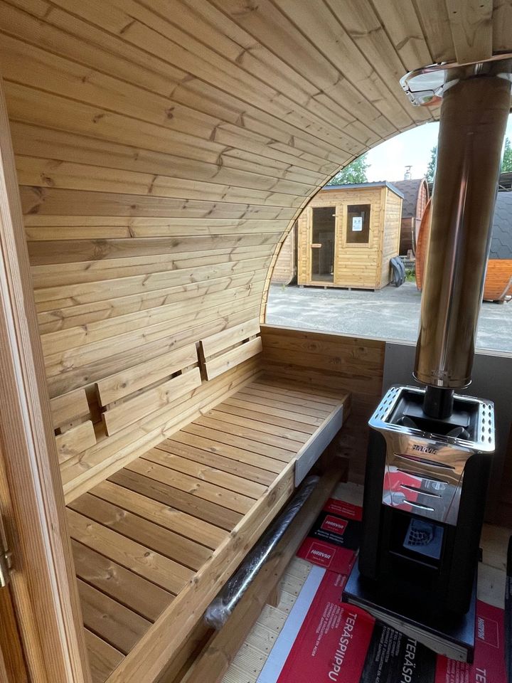 Sauna Thermoholz mit Terrasse Panoramascheibe auf Lager in Wandlitz