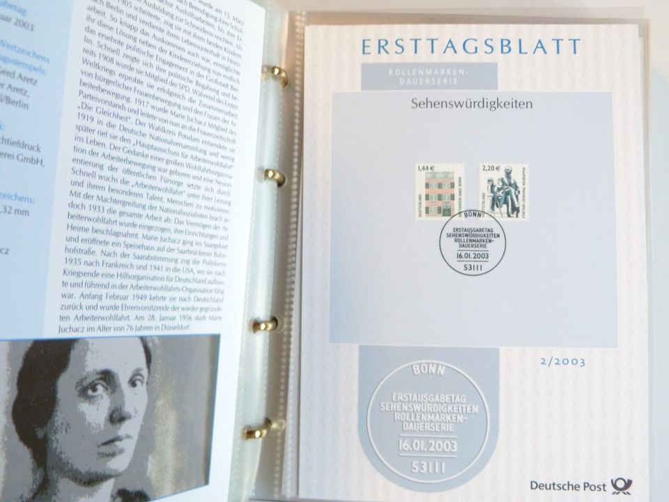 ETB Briefmarken Ersttagsblätter im Ringbinder Deutsche Post 2003 in Billerbeck