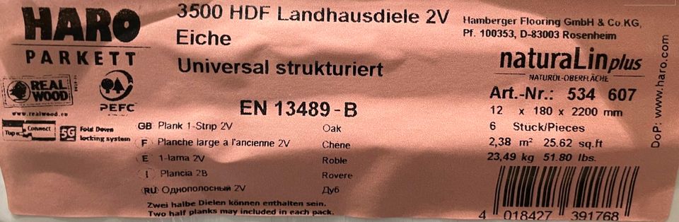 HARO Parkett 3500 Landhausdiele 2V,EicheUniversal,Strukturiert in Offenburg