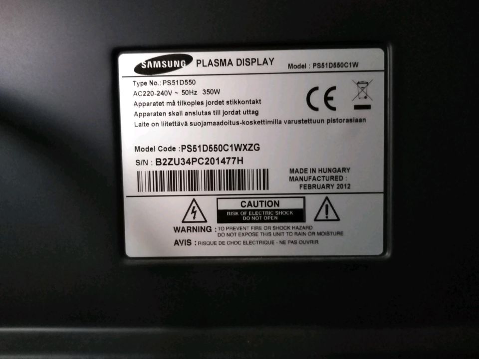 Samsung Fernseher TV 129,5cm 51 Zoll Serie 5 PS51D550 3D 1080p HD in Wolfhagen 