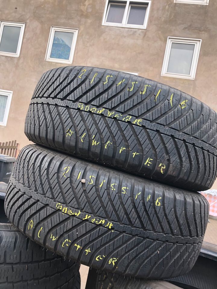 2x Allwetterreifen 215 55 16 Goodyear mit Montage M+S in Duisburg