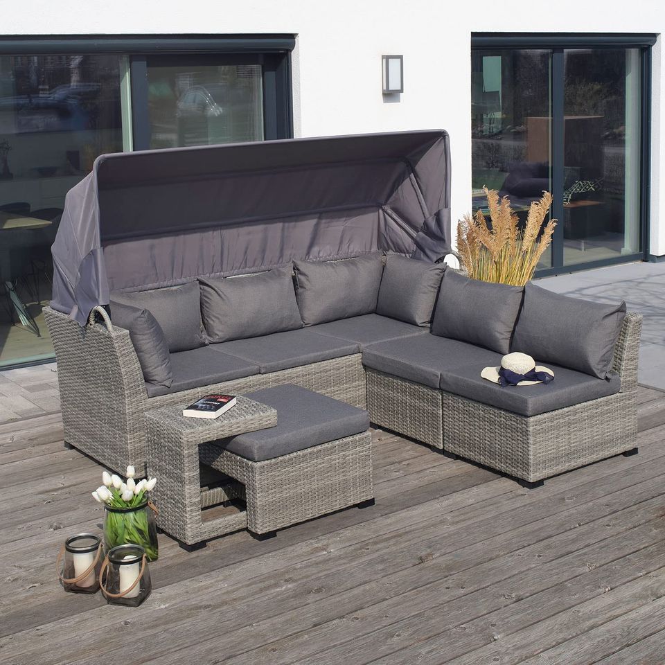 Sonneninsel Garten Rattan Lounge Set mit Sonnendach in Bremen