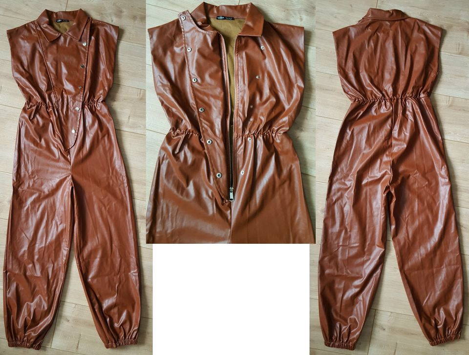 Leder Overall Catsuit Einteiler Jumpsuit ärmellos braun Gr.M in Langenfeld