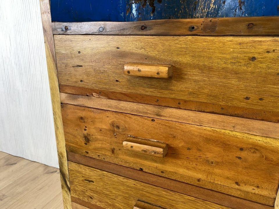 Boatwood by WMK # Besonders Regal mit Schubladen gebaut aus echtem Fischerboot , ein handgefertigtes Unikat aus massivem Teakholz # schmales Highboard Boot Eckregal Holzregal Bücherregal Bootsmöbel in Berlin