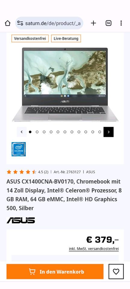 ASUS CX1400CNA-BV0170, Chromebook mit 14 Zoll Display in Nandlstadt
