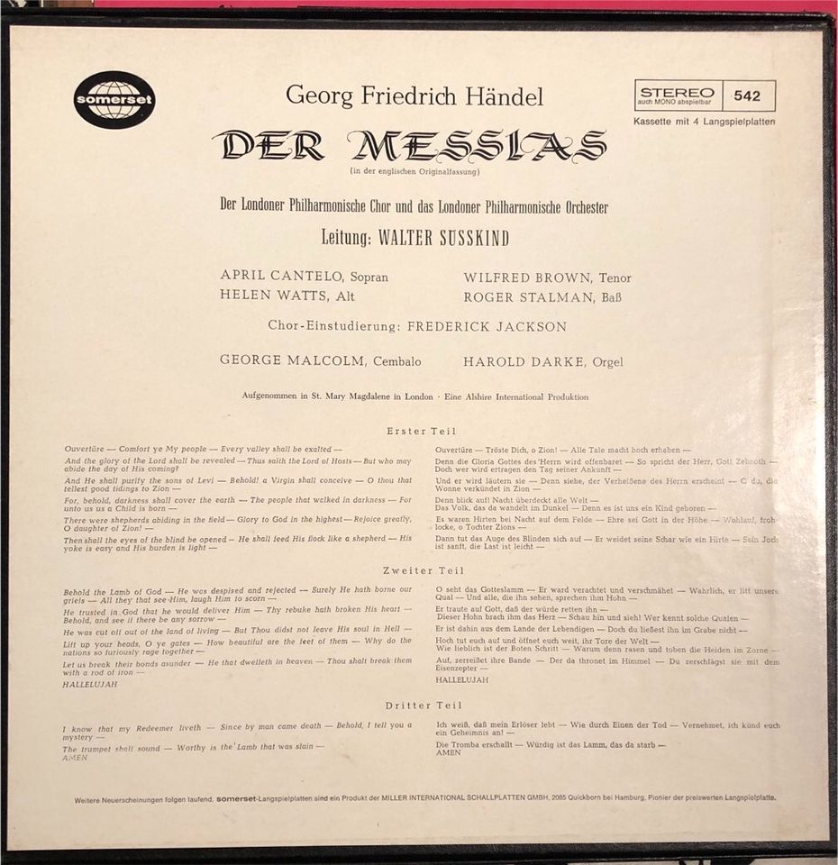 LP 4-LP „Der Messias“ Georg Friedrich Händel in Aichtal