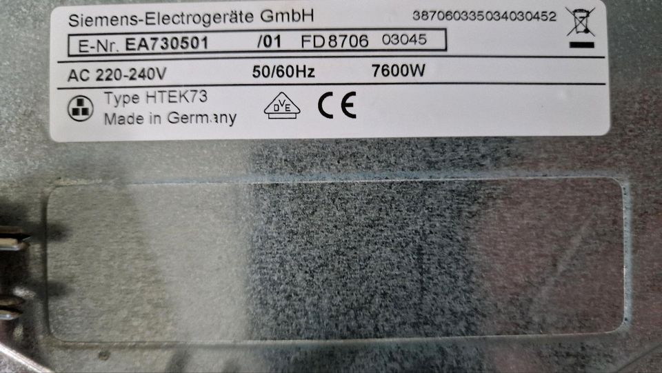 Siemens Ceranfeld HTEK73 EA730501 Funktioniert, aber Glas kaputt! in Lemwerder