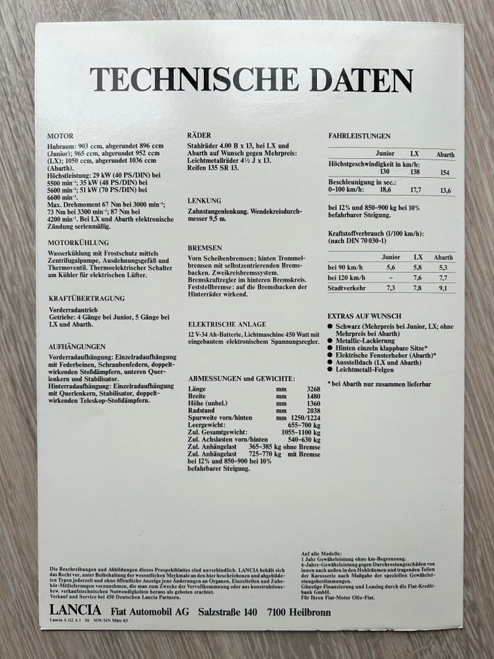 2x Lancia A112 Autobianchi Prospekt 1982 1983 Katalog in Isny im Allgäu