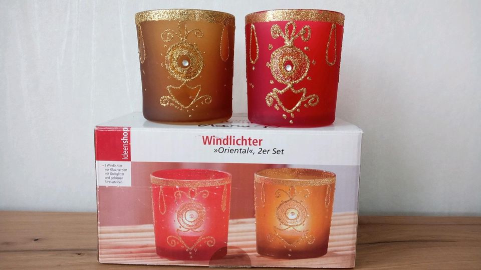 Set 2 Windlichter Orientalisch, Gold Glitzer, OVP in Straßkirchen