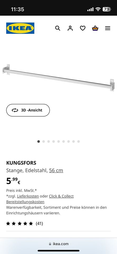 Edelstahlstange Kungsfors IKEA 2x in Kiel