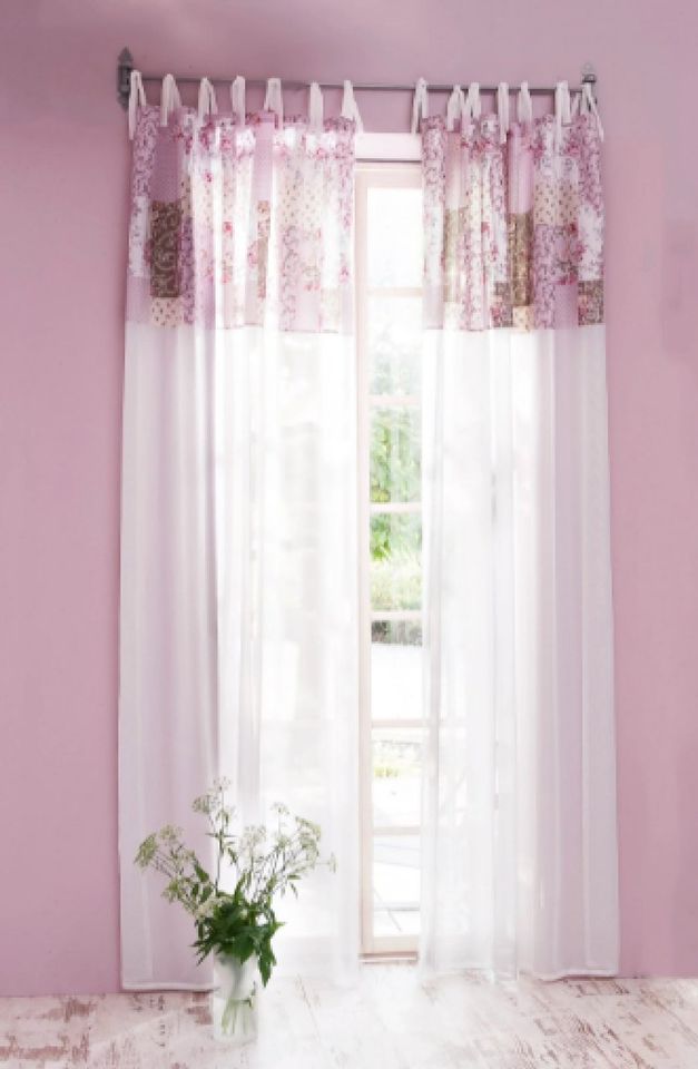 Gardine „Patchwork-Optik“ 2er Set 140x245 Schlaufen Fenster Voile in Kissing