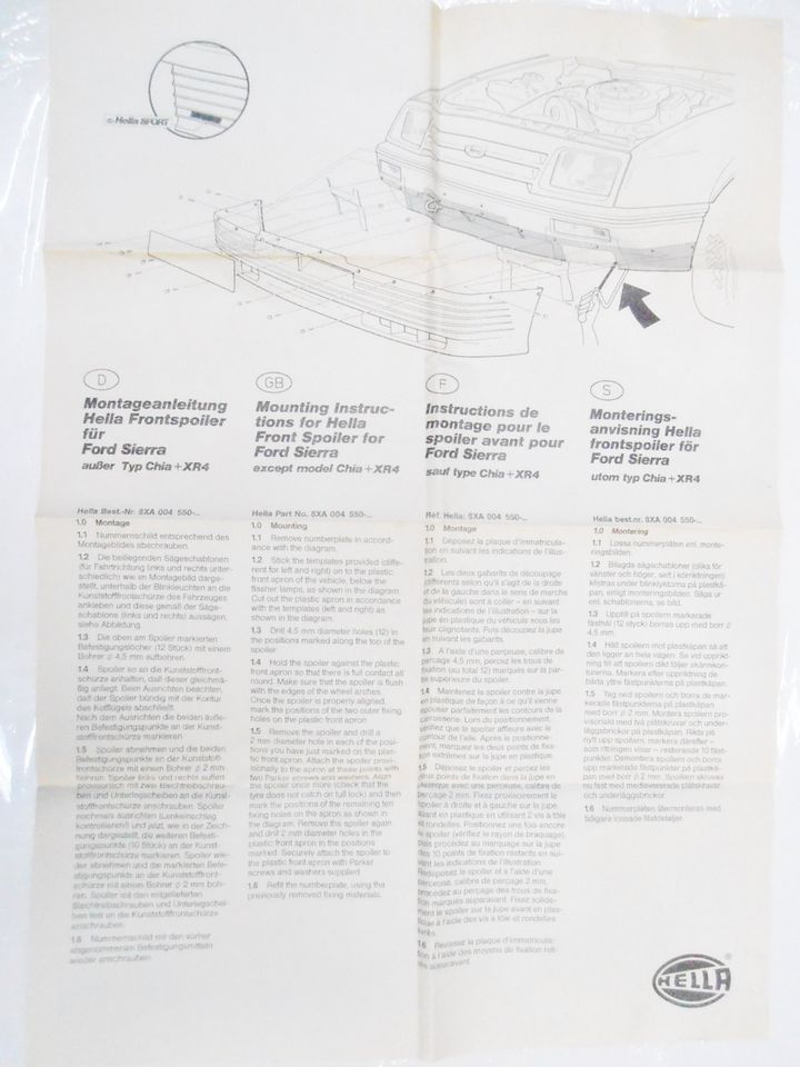 FORD Sierra 82-87, HELLA Frontspoiler, neu, ABE + Zubehör, NOS in Ansbach