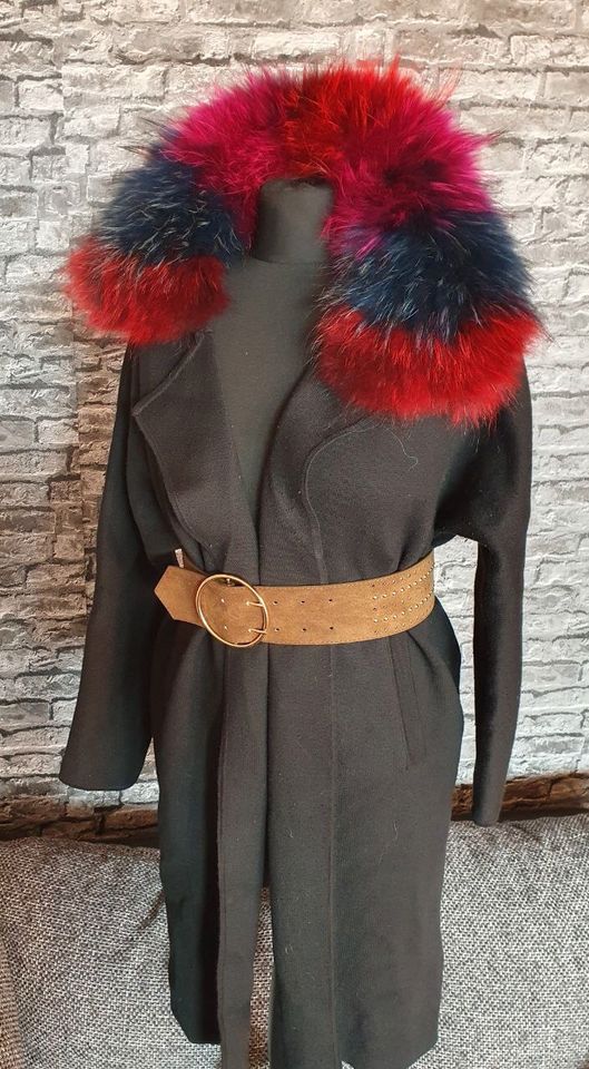 Strick Angora mantel Jacke fell Pelz BlauFuchs Echtfell bunt40 42 in Hof (Saale)