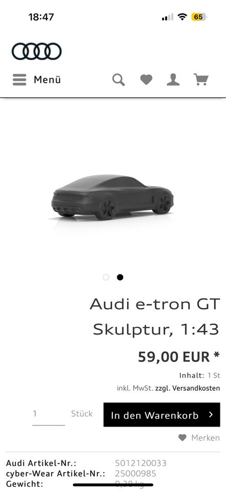 Audi e-tron GT Skulptur, 1:43 in Tuttlingen