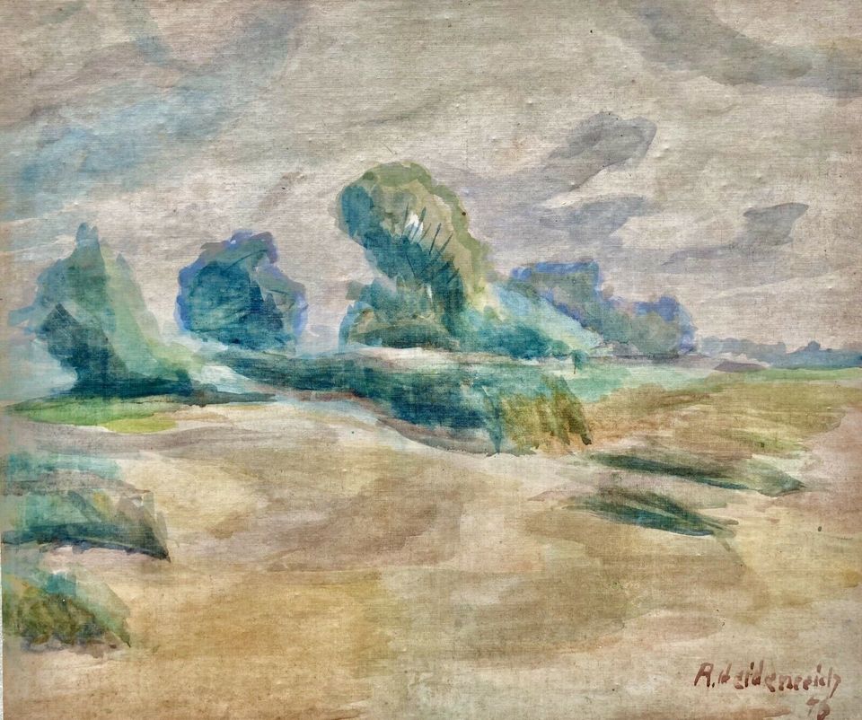 Älteres original Aquarell Bild AM UFER DER LESUM Rolf Heidenreich in Bremen