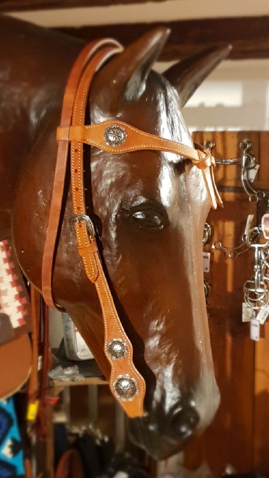 Knotted Headstall with silver Conchos - Westerntrense - Kopfstück in Gunningen