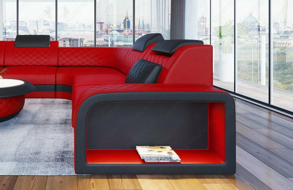 Luxus Ecksofa Foggia Leder L Form USB LED Sofa Designer Couch in Berlin