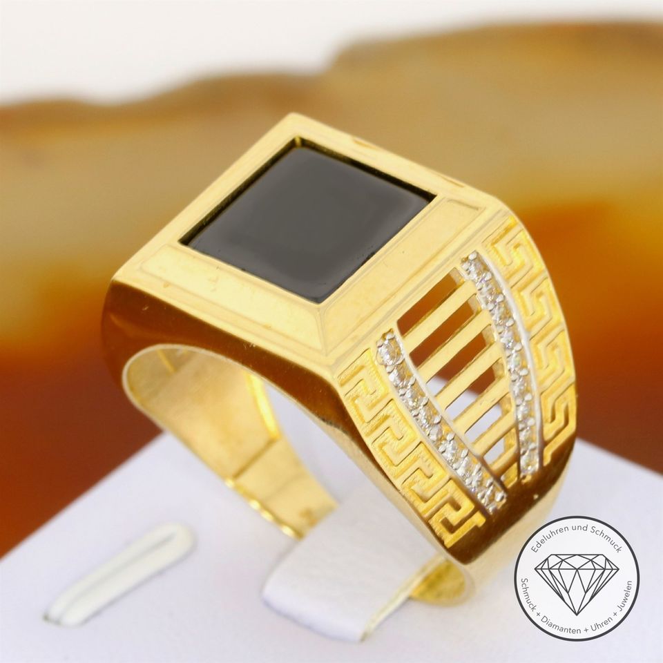 M*185709 WERT 980,- Hämatit Greco Siegel Ring 585 Gold 14 KT XXYY in Essen