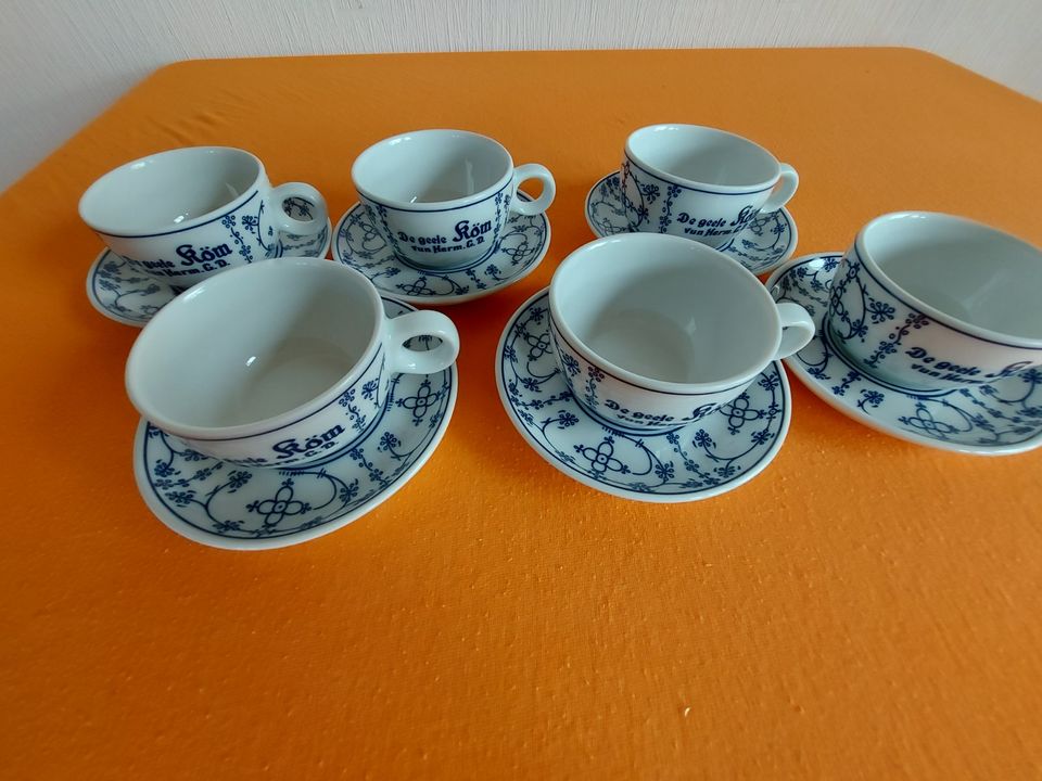 Set 6 Teetassen Mokkatassen "De geele Köm" Schönwald Indisch Blau in Bad Friedrichshall