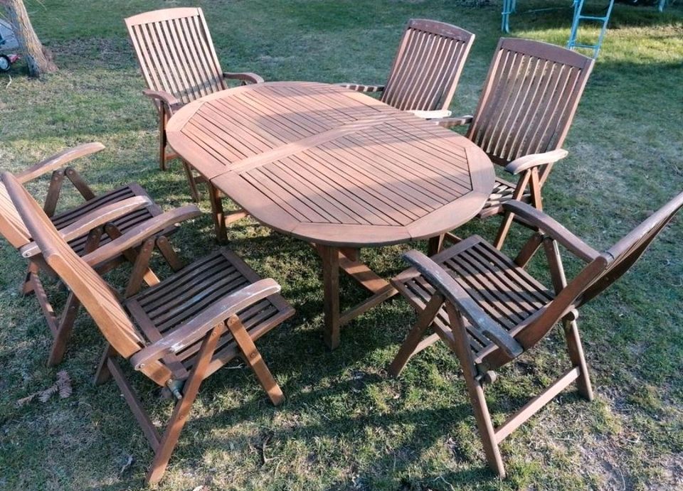 Gartenmöbel Tisch Stühle Klappsessel Auflagen Teak Holz in Aue