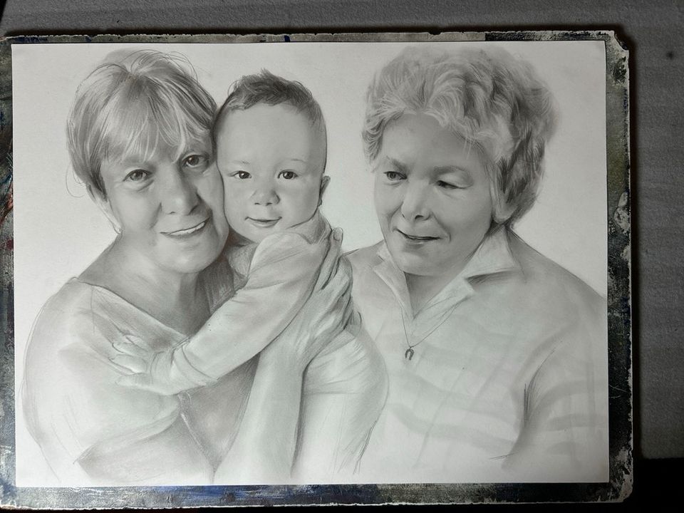 Muttertag/Portrait von professionaler Maler/Geschenkidee/Personalisierte Portrait/Portrait nach Wunsch/malen/zeichnung/von/foto/familie/verstorbene/nach/geschenk/idee/zeichnen/lassen/hochzeit/pärchen in Berlin