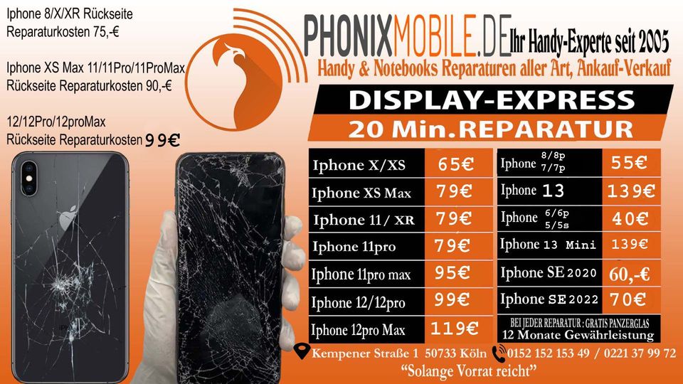 Handys, iPhone X XR 11 12 Pro Display /Backcover Reparatur in Köln