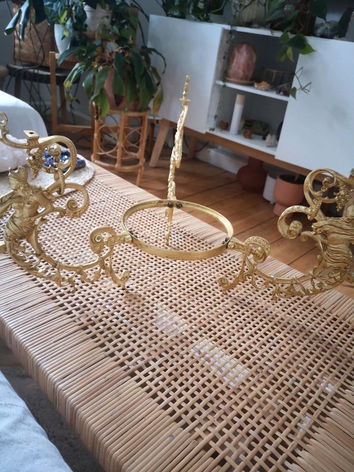 Vintage Majolika Lampe, Gestell Kronleuchter, Gold, Messing in Dresden