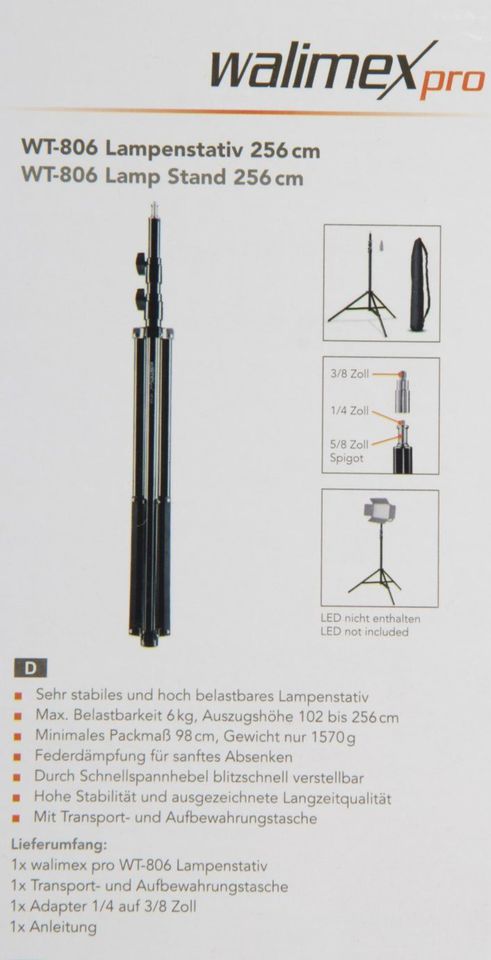 walimex WT-806 Lampen und Blitzstativ 256cm in Kernen im Remstal