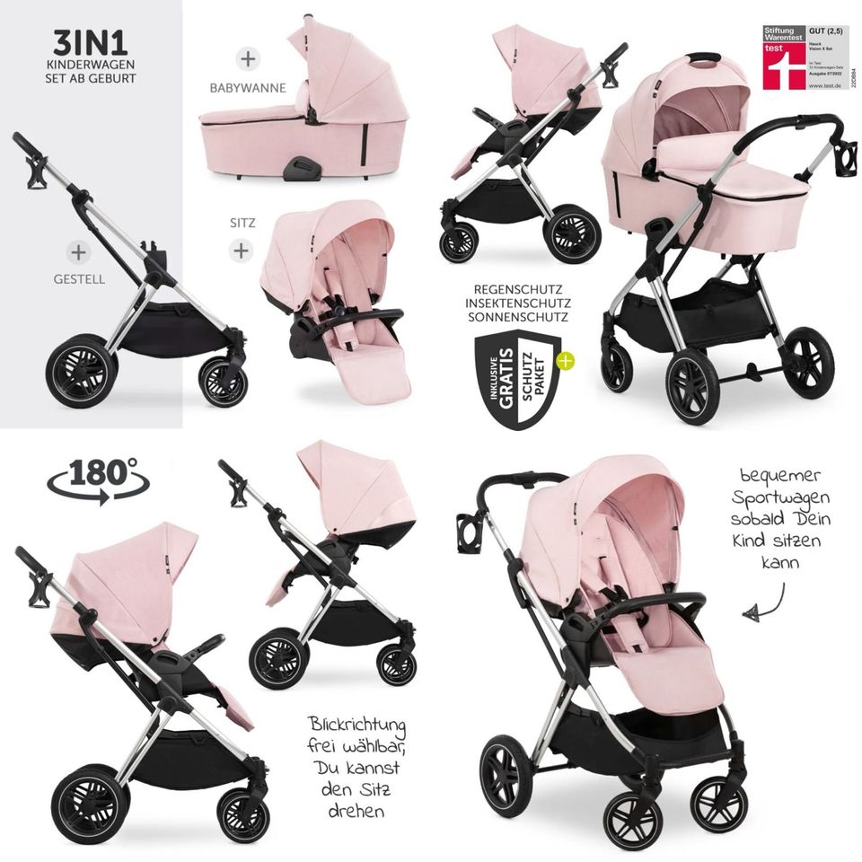 Hauck Kombi - Kinderwagen Vision X Duoset Silver Rose in Essen