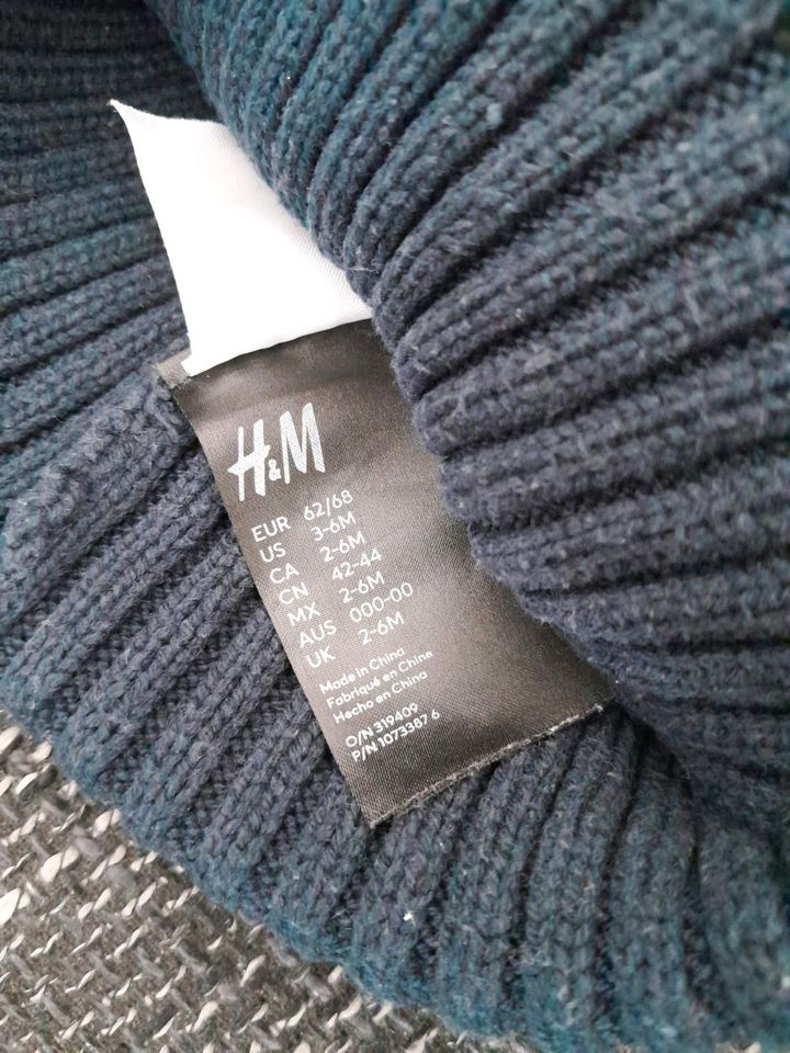 dünne Strickmütze Rippstrick H&M blau 62/68 3-6 Monate in Grüna (Sachsen)