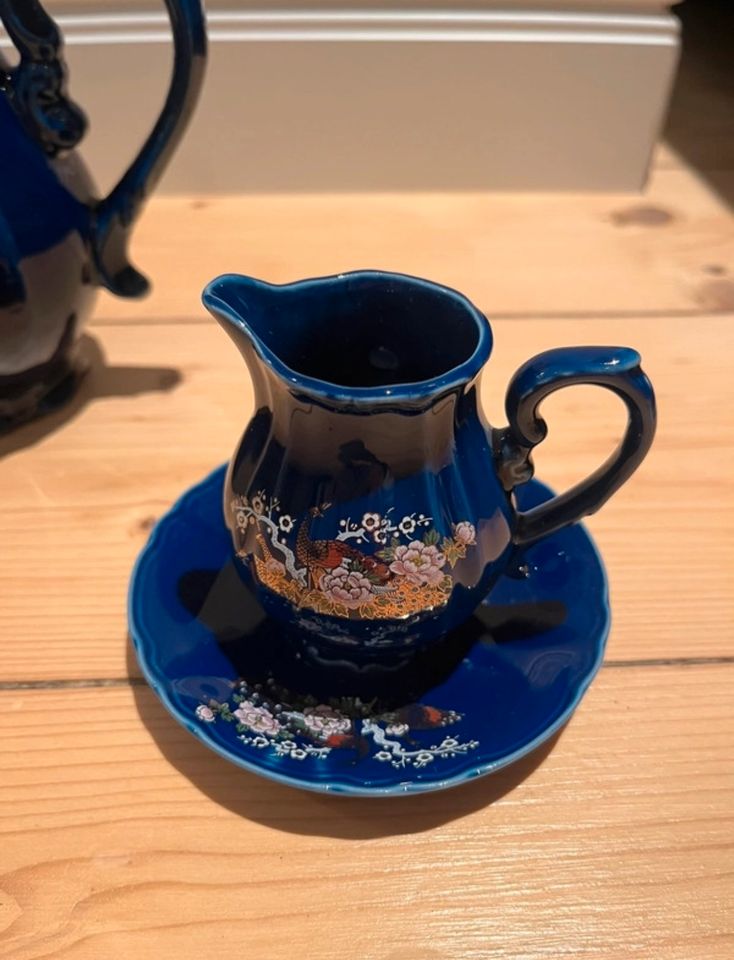 Blaues Teeservice Kobaltblau Pfau japanisches Porzellan Vintage in Wadersloh