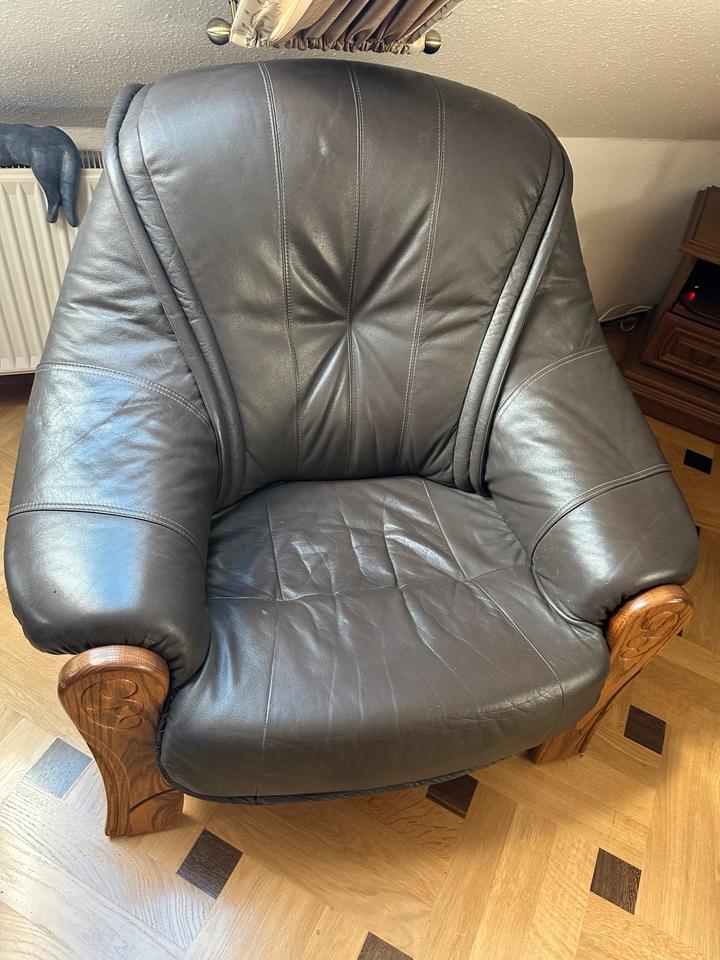 Leder Sitzgarnitur Echtholz 3/2/1 Sitzer Sofa Couch in Crinitzberg