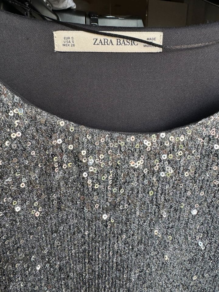 Zara cropped Pullover mit Pailletten Silber Gr. S in Windberg