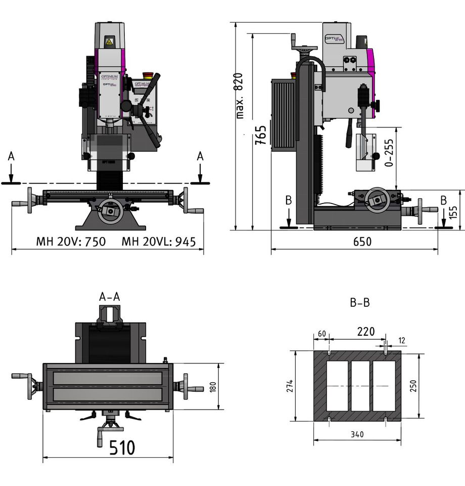 Optimum Bohr-Fräsmaschine MH 20V, elektronisch stufenlos regelbar in Altenkunstadt