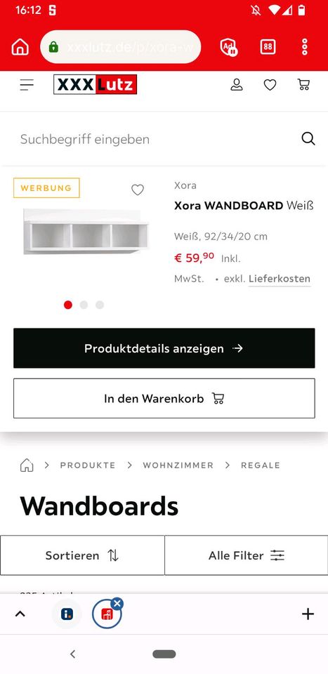 Xora Wandboard weiß in Wannweil