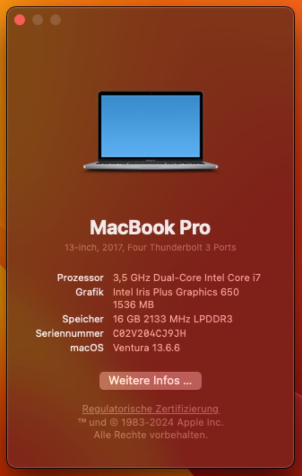 MacBook Pro 2017 13" Touch Bar Intel Core i7, 16 GB RAM, 512 GB in Reichertshofen