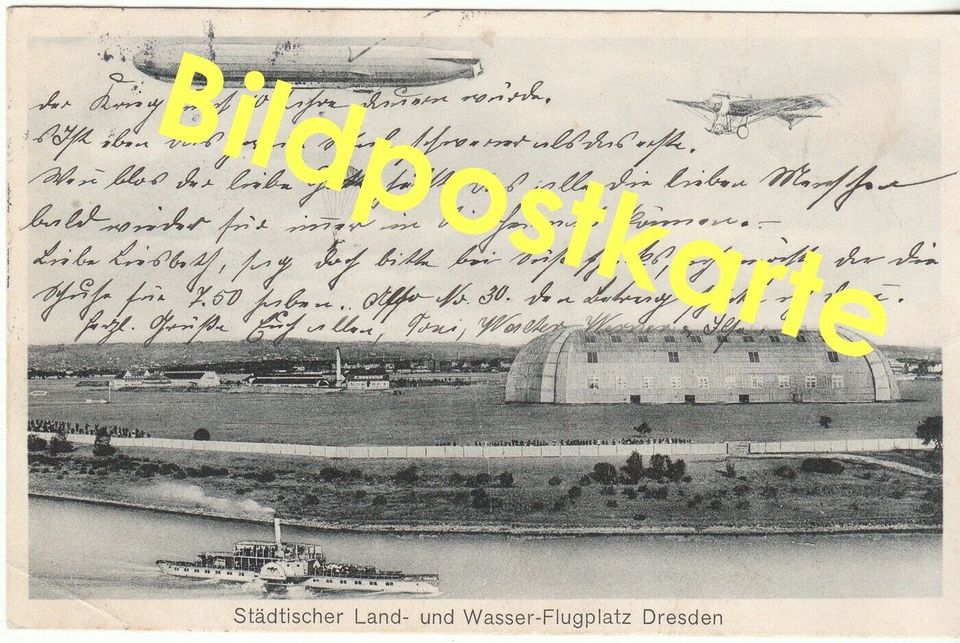 Bildpostkarte AK Zeppelin 1915 Flugplatz Dresden nach Groitzsch in Braunschweig