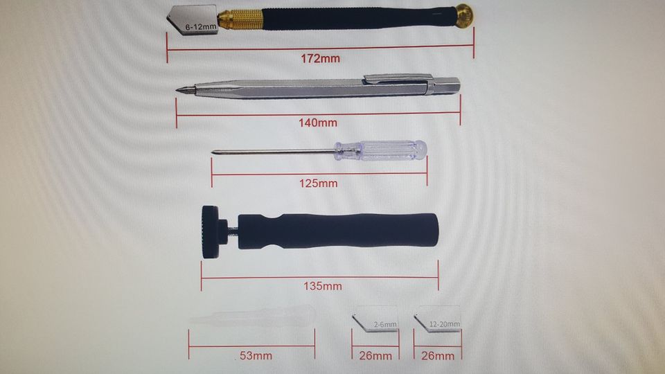 Fliesenschneider Glasschneider 2 mm - 20 mm Schneidkopf, 7-tlg. in Paderborn