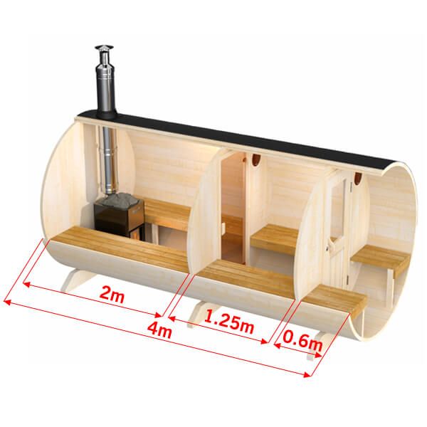 wellmia® Fasssauna Deluxe 400 cm - Gartensauna mit Veranda und Vorraum - Varianten möglich - Made in Europa - Saunafass Außensauna Fass Sauna Garten Fichte Outdoor Holzofen Elektroofen unbehandelt neu in Steinhagen